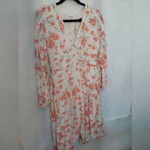 Love Sam Floral Long Sleeve Dress - Cream and Orange
